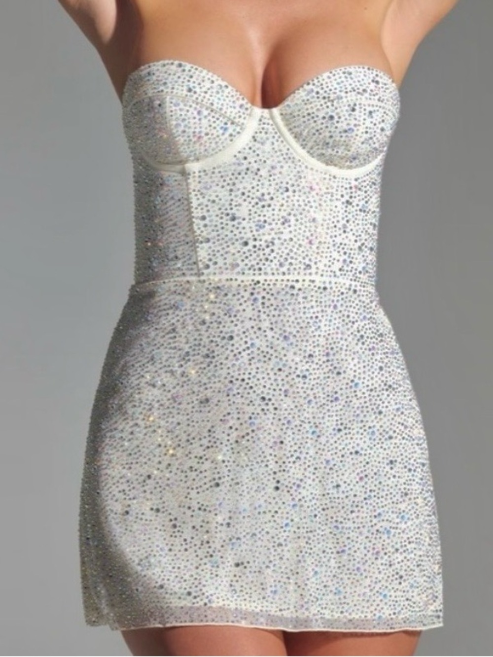 Oh Polly Crystella White Embellished Corset Mini Dress